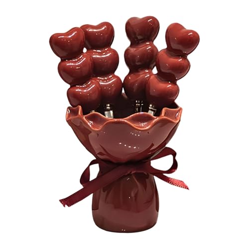 4-teiliges Obstgabel-Set mit Keramikhalter, herzförmige Dessertgabeln aus Edelstahl für Kuchen, Salate und Partys, rotes Glas von HouseVibe