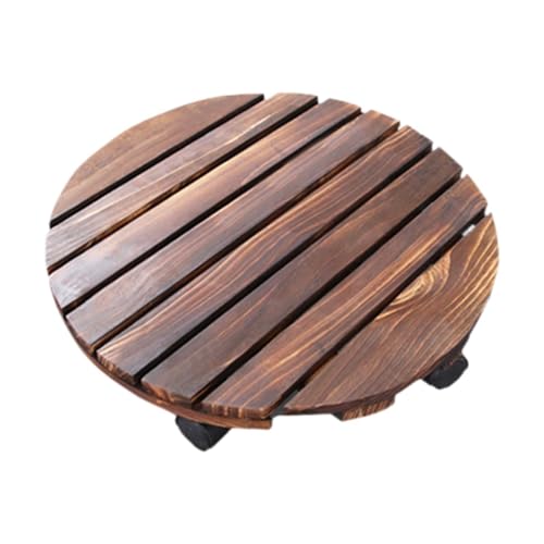 Blumentopf-Caddy aus Holz, mit Rollen, runder Übertopf, Caddy für Garten, Balkon, Hof, Terrasse, 25 cm von HouseVibe