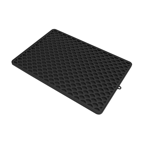 Hitzebeständige Abtropfmatte mit abnehmbaren Schichten, Silikon-Küchenthekenschutz-Pad, 46,5 x 32,5 cm, rutschfeste Spülbeckenmatte für Geschirr und Haustierstreu, Schwarz Hitzebeständige Abtropfmatte mit abnehmbaren Schichten, Silikon-Küchenthekenschutz-Pad, 46,5 x 32,5 cm, rutschfeste Spülbeckenmatte für Geschirr und Haustierstreu, Schwarz von HouseVibe