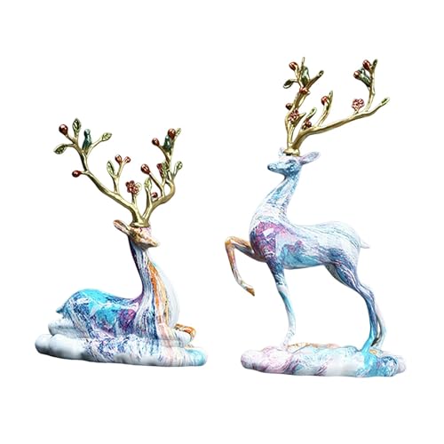 HouseVibe Rentierfiguren aus Kunstharz, sitzend, stehend, Hirschstatuen, Elch-Skulptur für TV-Ständer, Bücherregal, Bürodekoration, 2 Stück HouseVibe Rentierfiguren aus Kunstharz, sitzend, stehend, Hirschstatuen, Elch-Skulptur für TV-Ständer, Bücherregal, Bürodekoration, 2 Stück von HouseVibe