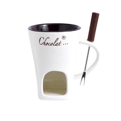 Keramik-Schokoladen-Fondue-Tasse mit Gabeln, persönlicher Käse-Schmelzbecher, Butterwärmer, erhitzt durch Teelicht, für Süßigkeiten, Snacks, Karamell, Schokolade, Party, Weiß von HouseVibe