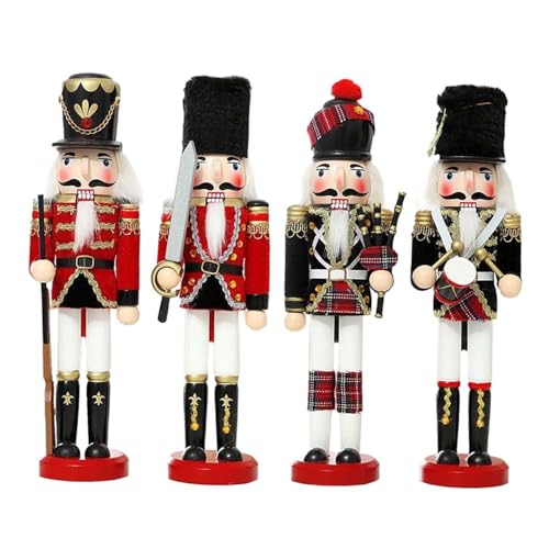 Nussknacker-Figuren aus Holz, Weihnachtsschmuck, 30 cm, Tisch-Dekoration für Zuhause, Büro, Schreibtisch, saisonales Display, 4 Stück Nussknacker-Figuren aus Holz, Weihnachtsschmuck, 30 cm, Tisch-Dekoration für Zuhause, Büro, Schreibtisch, saisonales Display, 4 Stück von HouseVibe