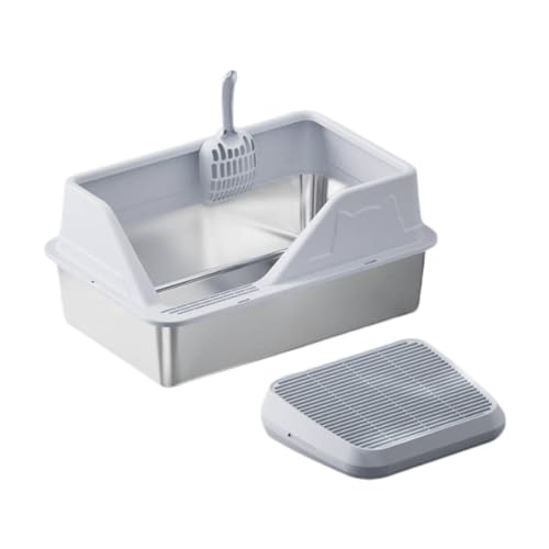 Tragbare Katzentoilette mit antihaftbeschichteter Oberfläche und Rampe, Edelstahl-Klo mit hohen Seiten für Geruchskontrolle und einfache Reinigung, 50 x 35 x 22 cm, Hellgrau Tragbare Katzentoilette mit antihaftbeschichteter Oberfläche und Rampe, Edelstahl-Klo mit hohen Seiten für Geruchskontrolle und einfache Reinigung, 50 x 35 x 22 cm, Hellgrau von HouseVibe