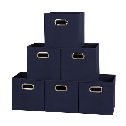 Haushalt Essentials 6 Stück Gewebe-Aufbewahrung Cube Mülleimer-Set mit Griffen, Marineblau blau von Household Essentials