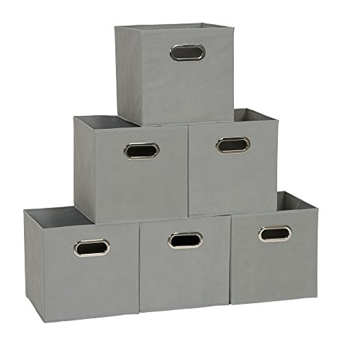Haushalt Essentials 6 Stück Gewebe-Aufbewahrung Cube Mülleimer-Set mit Griffen, Marineblau grau von Household Essentials