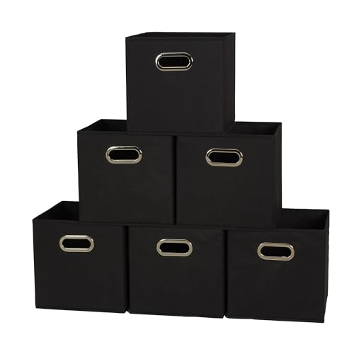 Haushalt Essentials 6 Stück Gewebe-Aufbewahrung Cube Mülleimer-Set mit Griffen, Marineblau schwarz von Household Essentials