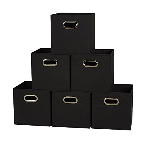 Household Essentials Set of 6 with Handles 80-1 Faltbare Aufbewahrungsbehälter aus Stoff, Set mit 6 Cubby-Cubes mit Griffen, Schwarz, Polypropylen (PP) Eisen, 6 lbs, 6 von Household Essentials