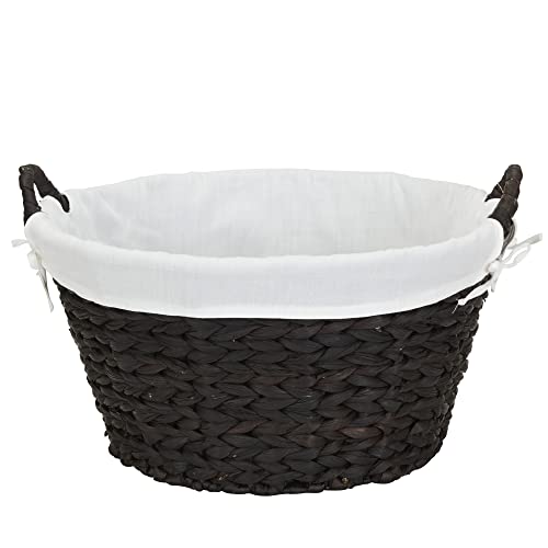 Household Essentials ML-6667B Round Wicker Laundry Basket Hamper with Liner-Dark Brown, Water Hyacinth, Stained, L von Household Essentials