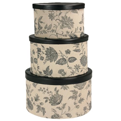 Household Essentials 3-Piece Hat Box Set with Faux Leather Lids, Floral Pattern von Household Essentials