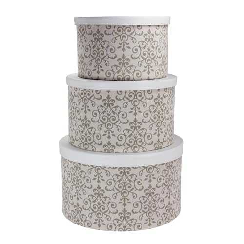 Household Essentials 3-Piece Hat Box Set with Faux Leather Lids, Scroll Pattern von Household Essentials