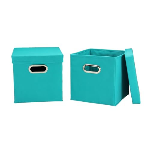 Household Essentials, 36-1, dekoratives Aufbewahrungswürfel-Set mit abnehmbaren Deckeln, Aqua, 2er-Pack von Household Essentials