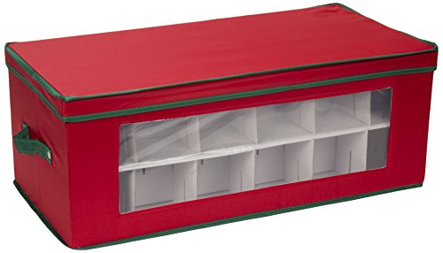 Household Essentials 551RED Aufbewahrungsbox für Christbaumschmuck, für bis zu 36 Weihnachtsschmuck, roter Mülleimer mit grünem Rand von Household Essentials