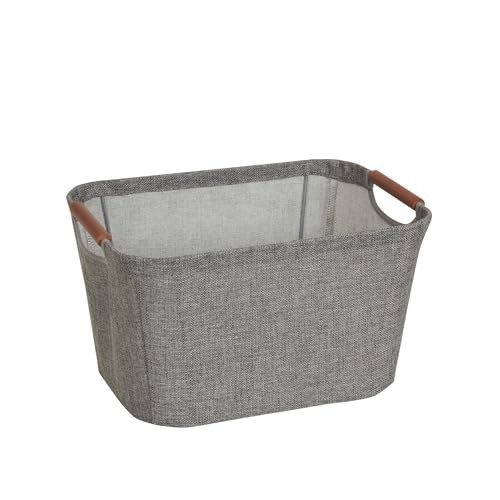 Household Essentials 623 Kleiner konischer Aufbewahrungskorb mit weichen Seiten und Holzgriffen, Grau, Grau von Household Essentials