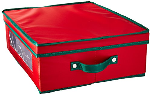 Household Essentials Holiday Dinnerware Storage Chest for Coffee Cups, Red with Green Trim von Household Essentials