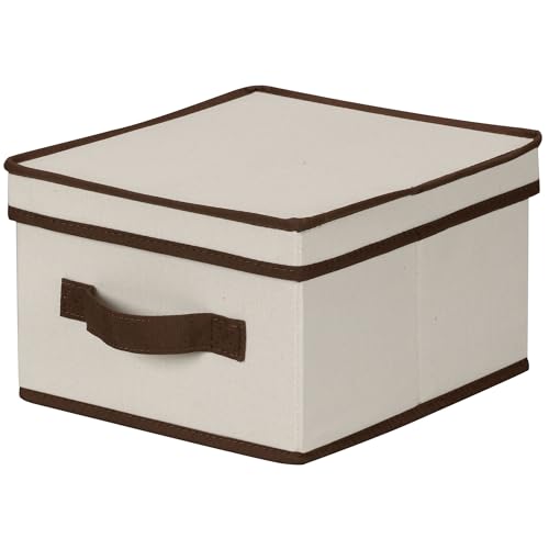 Household Essentials 511 Aufbewahrungsbox mit Deckel und Griff – naturbelassenes beiges Segeltuch mit braunem Rand – mittelgroß von Household Essentials