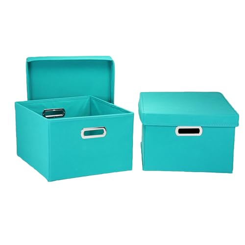 Household Essentials Aufbewahrungsboxen aus Stoff, mit Deckel und Griffen, Aqua von Household Essentials