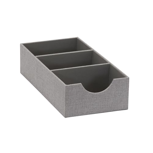 Household Essentials Tray, Accessory, Sturdy Drawer with Fabric Covering and Three Compartments, Grey Tablett, Zubehör, Stabiler Schubladen-Organizer mit Stoffbezug und DREI Fächern, Grau, Textil von Household Essentials