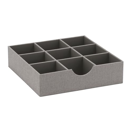 Household Essentials Deep 9 Section Drawer Organizer Box for Storage 12 in x 3.13 in | Grey 728-1 Schubladenbox mit 9 Fächern, 30,5 x 30,5 x 8,0 cm, Grau, Textil Polyester, Silber von Household Essentials