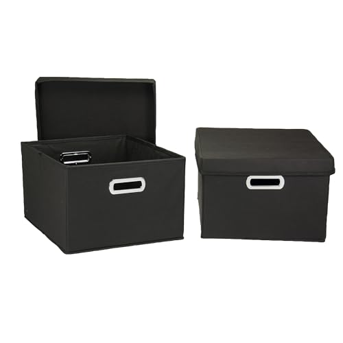 Household Essentials Stoffaufbewahrungsboxen mit Deckel und Griffen, schwarz, 2er Set von Household Essentials