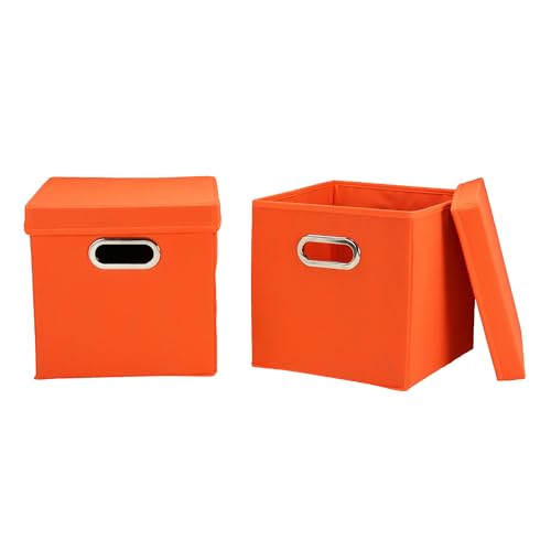 Household Essentials, 32-1, dekoratives Aufbewahrungswürfel-Set mit abnehmbaren Deckeln, Orange, 2er-Pack von Household Essentials