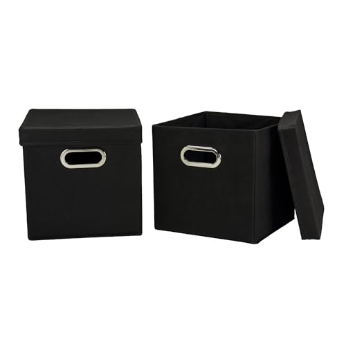 Household Essentials, 34-1, dekoratives Aufbewahrungswürfel-Set mit abnehmbaren Deckeln, Schwarz, 2er-Pack von Household Essentials