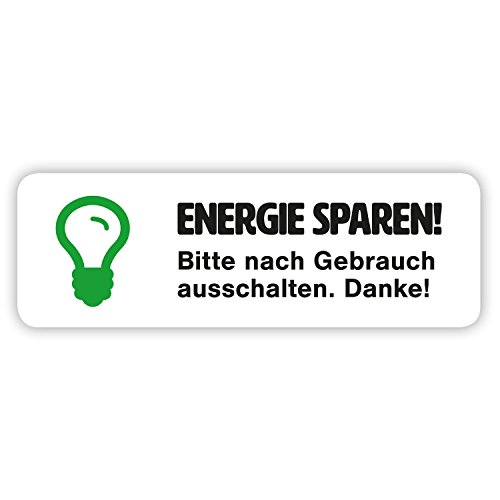 10 x Aufkleber "Energie sparen" - Strom sparen in Haushalt und Büro - (weiß, 66 x 22 mm) von HouseholdBasics