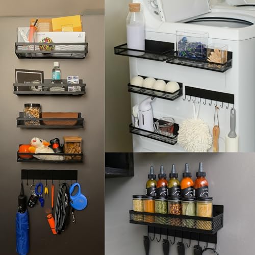 Magik Racks Magnetische Regale – Ideales Gewürzregal & Home Storage Organizer für Küche, Eingangsbereich und Waschküche – 4 magnetische Regale + 1 Hakenleiste (10 x 31 x 8 cm) von Houseify