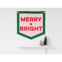 Merry & Bright Vintage-stil Urlaub Banner Weihnachten Filz Wandbehang Dekoration von HouseofHooray