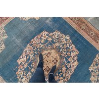 Antiker 9'7 "x 11'6" Großer Blau Roter Floral Medaillon Handgeknüpfter Teppich Wollteppich Aus Den 1920Er Jahren - Kostenloser Domestic-Versand von HouseofSeance