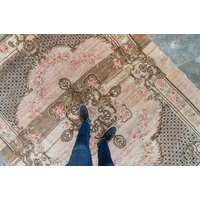 Vintage 170 X 240 cm Teppich Kars Ushak Floral Medaillon Blush Braun Wollteppich W12 | W12 - Kostenloser Domestic Versand von HouseofSeance