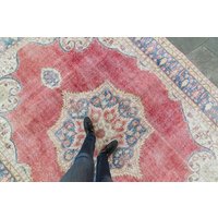 Vintage 8'3 "x 11'2" Teppich Isparta Oushak Rot Rosa Floral Medaillon Großer Wollflor Handgeknüpfter 1960Er Jahre - Kostenloser Domestic Versand Vintage 8'3 "x 11'2" Teppich Isparta Oushak Rot Rosa Floral Medaillon Großer Wollflor Handgeknüpfter 1960Er Jahre - Kostenloser Domestic Versand von HouseofSeance