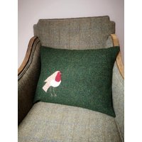 Harris Tweed Rotkehlchen Bestickter Kissenbezug von HouseofTweed