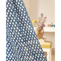 Indigo Tear Drop Print Halbschanze Gardinen, Baumwollvorhänge, Semi Sheer Panels, Gardinen Boho, Gardinenplatten, Blockprint Vorhänge, 1Erer Pack von Houseofekam