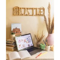 Rattan Hustle Wand Spruch, Arbeitsplatz Schild, Home Office Bambus Zitat, Wandbehang, Wandschild, Made in India, Möbel von Houseofekam