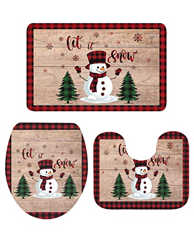 Houseown Weihnachtliches Bauernhaus-Badezimmerteppich-Set, 3-teilig, Weihnachts-Saumann, Vintage-Holzmaserung, Badezimmer-Dekor-Matten-Set mit rutschfestem Teppich, WC-Deckelbezug und Houseown Weihnachtliches Bauernhaus-Badezimmerteppich-Set, 3-teilig, Weihnachts-Saumann, Vintage-Holzmaserung, Badezimmer-Dekor-Matten-Set mit rutschfestem Teppich, WC-Deckelbezug und von Houseown