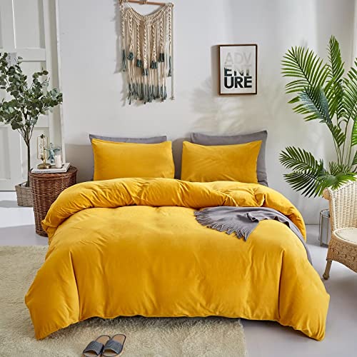 Houseri Senfgelbes Bettdecken-Set – Samt und Flanell King-Size-Bettwäsche mit flauschigem Mikromink-Sherpa von Houseri