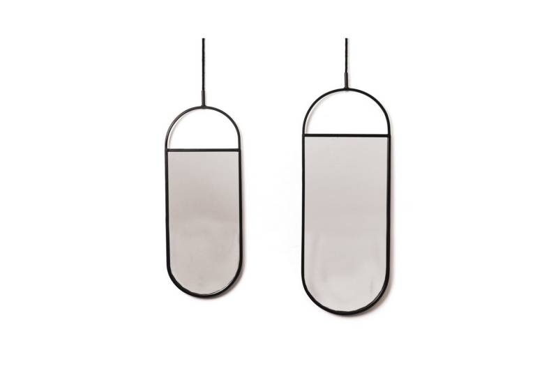 Housevitamin Wandspiegel 2er Set Wandspiegel 60 cm oval Metall schwarz mit Aufhängung (Set, 2-St., 2er Set), Spiegelset groß & klein, leicht ovale Form von Housevitamin