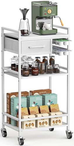 Housolution 4-Stufiger Mobiler Kaffeebar-Schrank mit Stauraum, Kaffeestation-Organisator mit 2 K-Tassen-Schubladen für Nespresso Vertuo, Kaffee-Barwagen für Haus, Küche, Wohnzimmer (Weiß + Grau) von Housolution