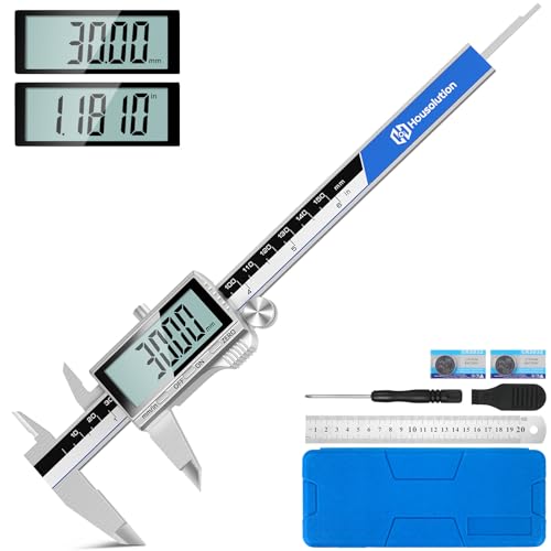 Housolution Digitaler Messschieber, 6Zoll Messschieber mit großem LCD-Bildschirm, Zoll/MM-Schalter, 4 Messwege, Edelstahl-Mikrometer-Messschieber mit spritzwassergeschütztem Bildschirm für Holzhandwer von Housolution