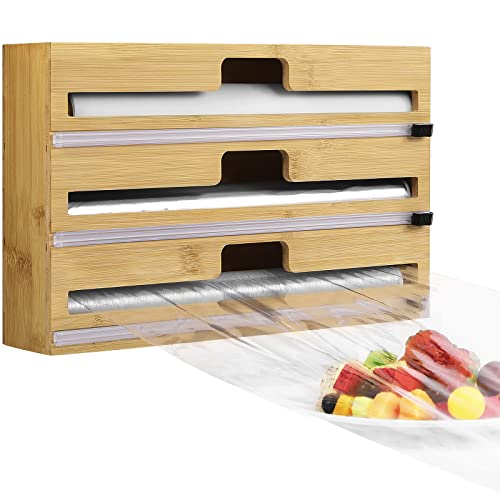 Housolution Folienspender mit Cutter, 3 in 1 Abroller & Schneider für Frischhaltefolie, Alufolie Und Backpapier, Alufolienspender und Frischhalte Folienschneider Frischhaltefolienspender für Küche von Housolution