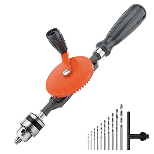 Housolution Handbohrmaschine, Leistungsstark 1/4 Zoll (0.6-6mm) Spannfutter Stahlguss Doppelritzel Handbohrer für Holz Kunststoff Acryl Leiterplatte Stanzen, Orange von Housolution