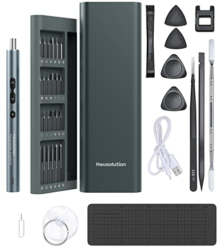 Housolution Mini Schraubendreher Set, 62 in 1 Elektro Schraubenzieher Magnetisch Präzision Schraubendreher Werkzeug mit LED und 58 Teilig Multifunktion Schraubenbit für Reparatur Handy Laptop, Grau von Housolution