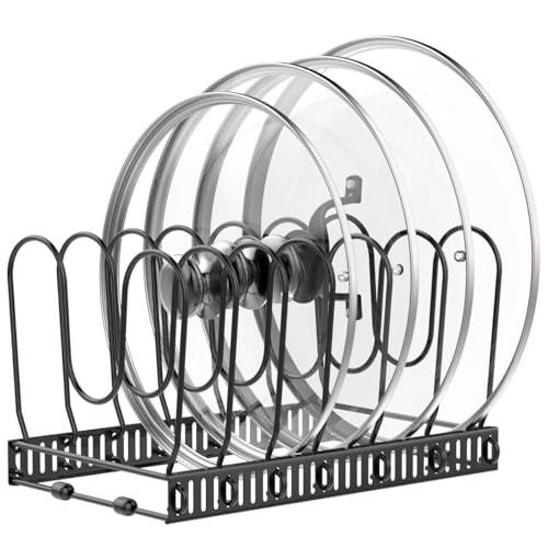 Housolution Pfannenhalter für Schublade, Erweiterbarer Topfdeckelhalter mit 7 Verstellbaren Teiler, Topfdeckel Aufbewahrung Pfannen Organizer Deckelhalter für Küche, Schwarz von Housolution