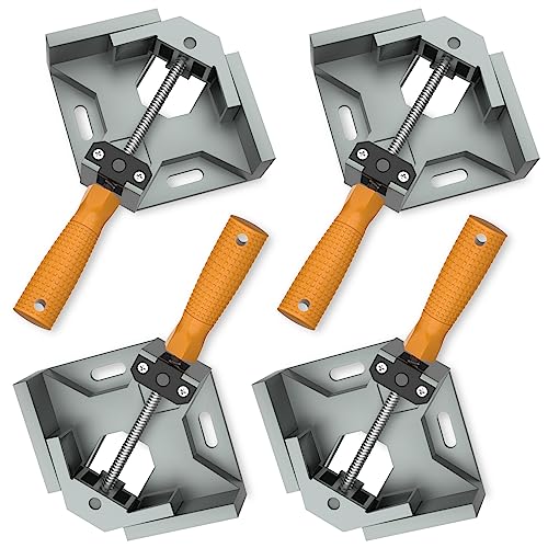 Housolution Winkelspanner, 4 Stück 90 Grad Einhand Aluminiumlegierung Eckklemm, Rechtwinklige Winkelspanner Eckzwinge mit Verstellbarer Schwenkbacke für Holzbearbeitung Fotorahmen von Housolution