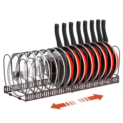 Housolution Pfannenhalter für Schublade, Erweiterbarer Topfdeckelhalter mit 14 Verstellbaren Teiler, Topf und Pfannen Organizer Deckelhalter Aufbewahrung für Küche, Bronze von Housolution