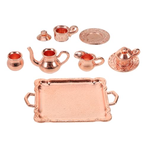 Housoutil 1 Satz Mini-Teeservice-Modell Puppe winzig Modell Teeservice Modellbau Teeservice Miniatur-Teegeschirr für den Tisch entzückende Mini-Hausdekoration Legierung Rose von Housoutil