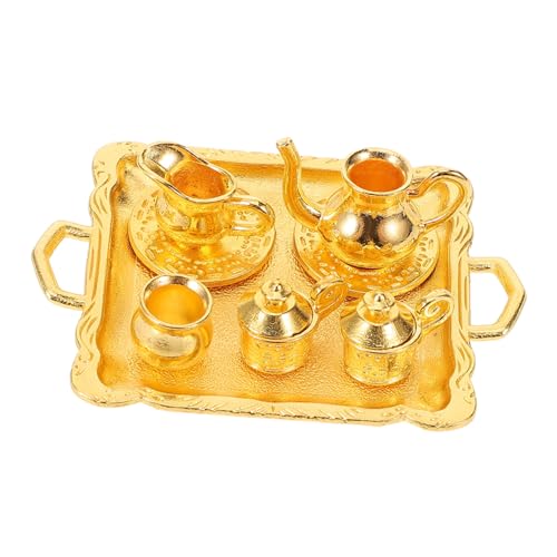 Housoutil 1 Satz Teeservice-Modell Winzig Mini DIY Zubehör Kompaktes Teegeschirrmodell Puppe Gefälschtes Teegeschirr Tisch-teegeschirrmodell Entzückendes Teegeschirrmodell Golden Legierung von Housoutil