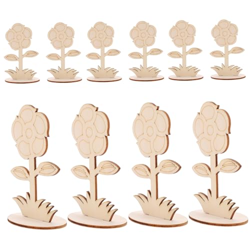 Housoutil 12 Stück Teiliges Holzblumen Bastelset aus Unlackiertem Holz Stabile Blütenornamente zum Bemalen und Dekorieren DIY Holzblumen mit Stielen für Kreative Handwerksprojekte und von Housoutil