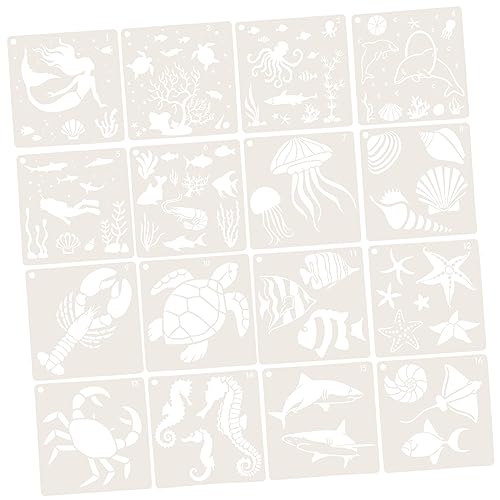 Housoutil 16Stücke Teiliges Schablonen Unterwasser-malerei Wiederverwendbare Vorlagen für Holzschilder Bastelprojekte und Heimdekoration für Junge Mädchen und Kreative Kunstwerke von Housoutil