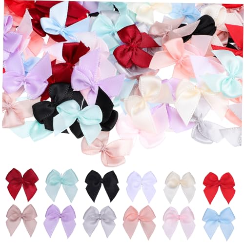 Housoutil 180 Stück kleine Schleife Bögen zum Basteln winzige Schleifen Mini-Bögen für Scrapbooking Mini-Satinschleifen Mini-Bogen kleine Satinschleifen Minischleifen für Haare Polyester von Housoutil